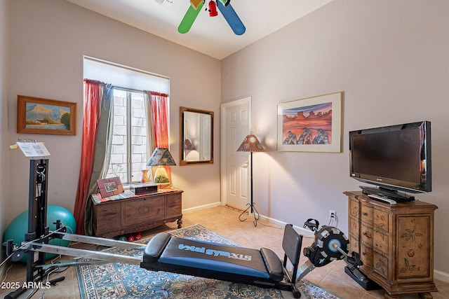 5336 E Gloria Ln, Cave Creek, AZ 85331 - workout room featuring baseboards and a ceiling fan