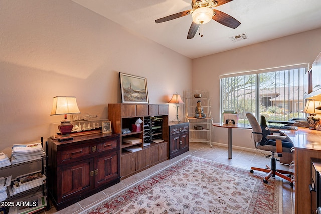 5336 E Gloria Ln, Cave Creek, AZ 85331 - office area with a ceiling fan, light tile patterned floors, and baseboards