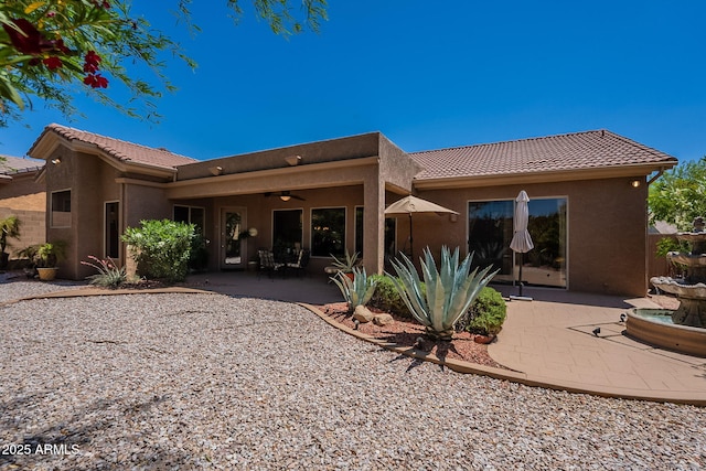 5336 E Gloria Ln, Cave Creek, AZ 85331 - rear view of house with a patio, stucco siding, a tile roof, and ceiling fan