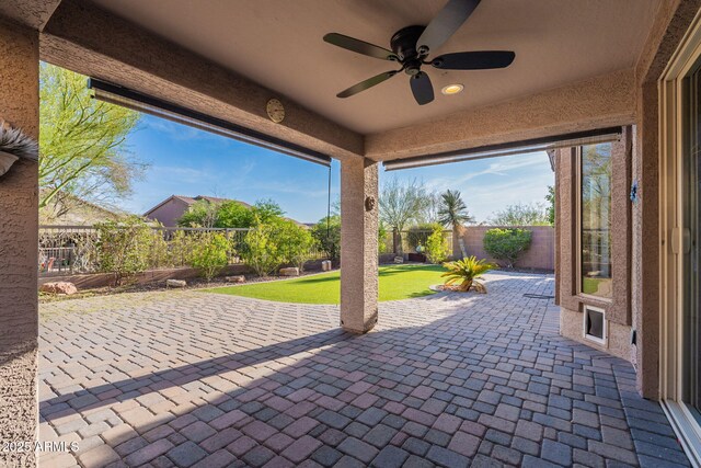 3055 N Red Mtn Unit 122, Mesa, AZ 85207 - view of patio / terrace featuring a ceiling fan