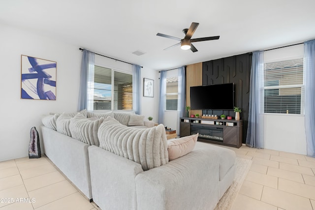 22501 E Indiana Ave, Queen Creek, AZ 85142 - tiled living room with ceiling fan