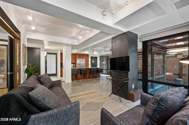 living room with a raised ceiling