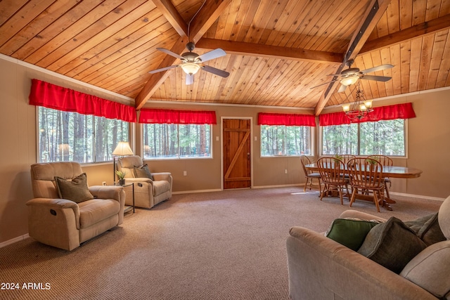 1423 Geode Dr, Forest Lakes, AZ 85931 - living area with baseboards, lofted ceiling with beams, and a ceiling fan