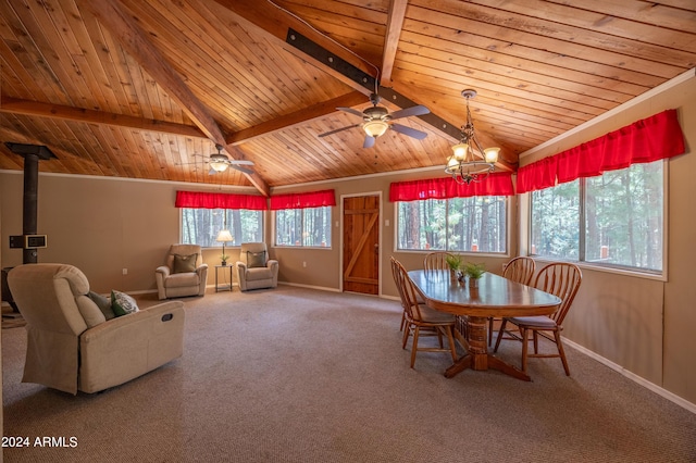 1423 Geode Dr, Forest Lakes, AZ 85931 - dining room featuring lofted ceiling with beams, carpet flooring, and baseboards