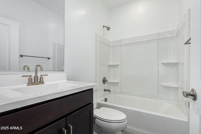 full bathroom with shower / bathing tub combination, vanity, and toilet