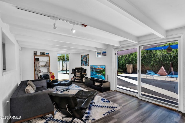 1029 E Palo Verde Dr, Phoenix, AZ 85014 - living room featuring wood finished floors and beam ceiling