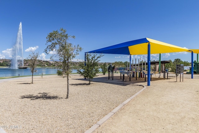 community play area featuring a water view