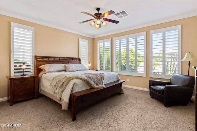 856 E Harmony Way, San Tan Valley, AZ 85140 - bedroom with baseboards, carpet, crown molding, and a ceiling fan