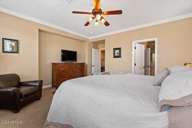 856 E Harmony Way, San Tan Valley, AZ 85140 - bedroom featuring light carpet, ornamental molding, baseboards, and a ceiling fan