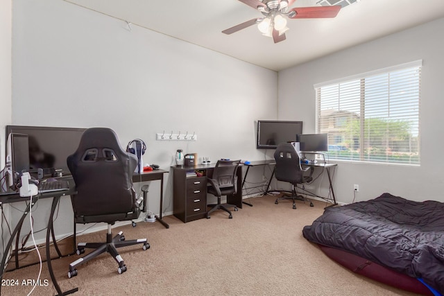 carpeted bedroom featuring visible vents