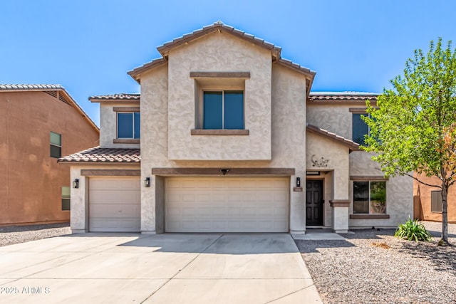 466 N 10th Pl, Coolidge, AZ 85128 - view of front of house featuring a garage, a tile roof, concrete driveway, and stucco siding