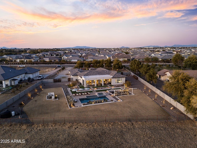 view of aerial view at dusk