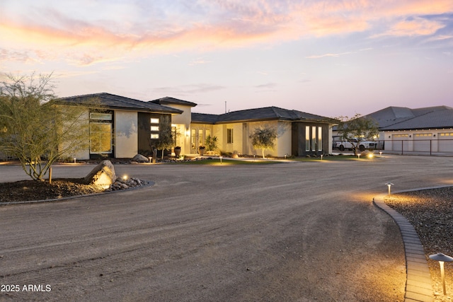 prairie-style home with a garage