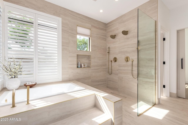 22756 N 91st Way, Scottsdale, AZ 85255 - full bath featuring walk in shower, a bath, and recessed lighting