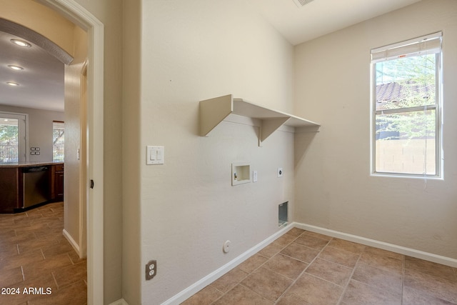 laundry area with washer hookup, plenty of natural light, hookup for a gas dryer, and hookup for an electric dryer