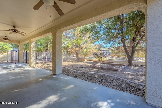 view of patio / terrace featuring ceiling fan