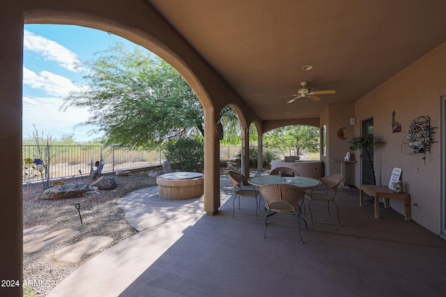 1880 W Roderick Ln, Wickenburg, AZ 85390 - view of patio / terrace featuring fence, outdoor dining area, and ceiling fan