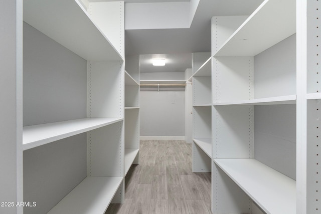spacious closet featuring light wood-style flooring