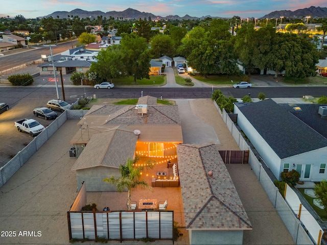 aerial view at dusk of a mountain view