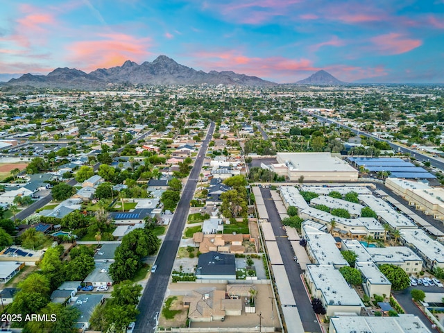 aerial view at dusk of a mountain view
