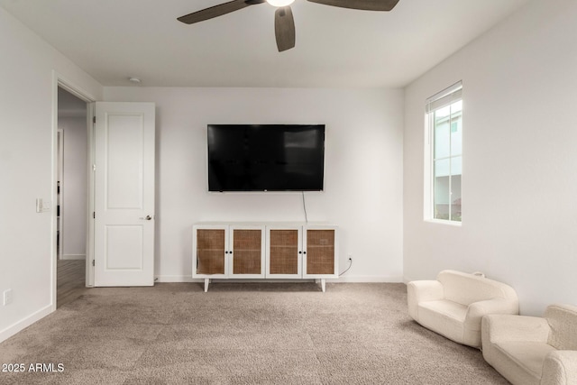 5460 S Dillon Cir, Mesa, AZ 85212 - living room with a ceiling fan, carpet flooring, and baseboards