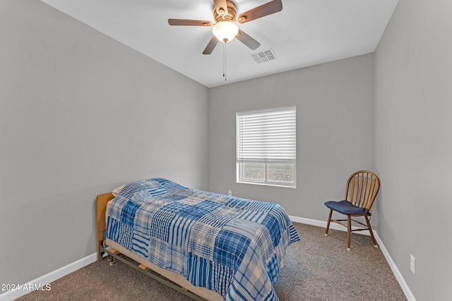 bedroom featuring carpet and ceiling fan