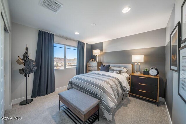 12233 W Caraveo Pl, Peoria, AZ 85383 - bedroom with light carpet, baseboards, and recessed lighting