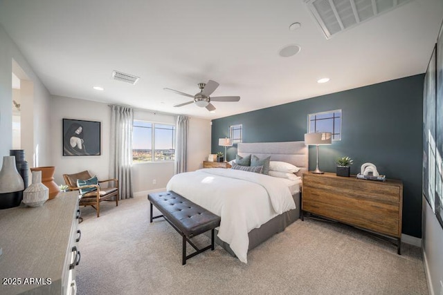 12233 W Caraveo Pl, Peoria, AZ 85383 - bedroom with light colored carpet, a ceiling fan, recessed lighting, and baseboards