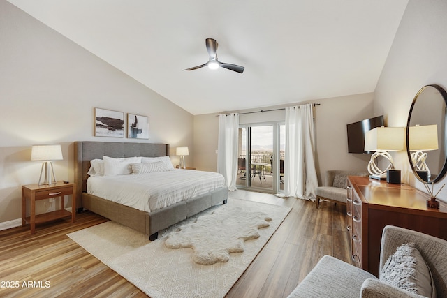 15857 E Ponderosa Dr, Fountain Hills, AZ 85268 - bedroom with access to outside, lofted ceiling, light wood finished floors, and ceiling fan