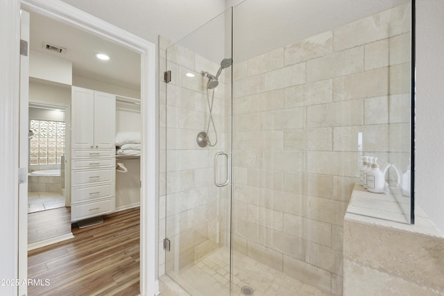 15857 E Ponderosa Dr, Fountain Hills, AZ 85268 - full bathroom with a shower stall, wood finished floors, and recessed lighting