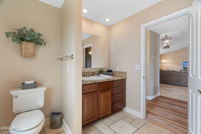 bathroom with vanity, hardwood / wood-style flooring, and toilet