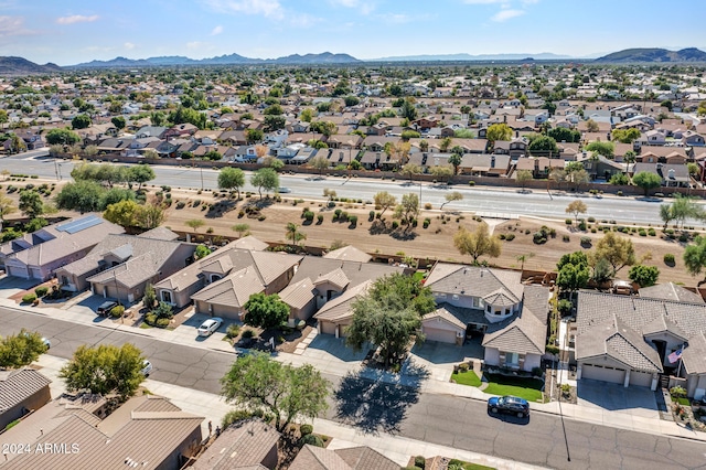 drone / aerial view featuring a mountain view