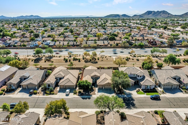 drone / aerial view featuring a mountain view