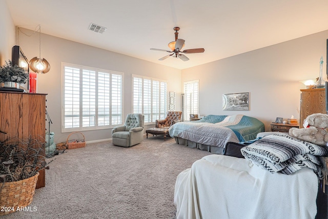 bedroom featuring carpet and ceiling fan