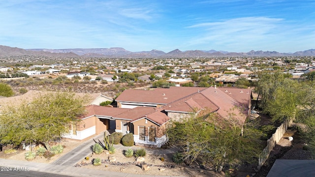 drone / aerial view featuring a mountain view