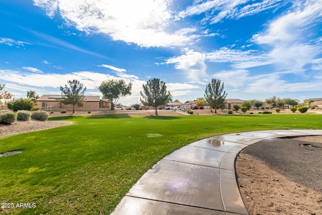 view of property's community featuring a lawn