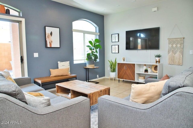 living room featuring light tile patterned floors