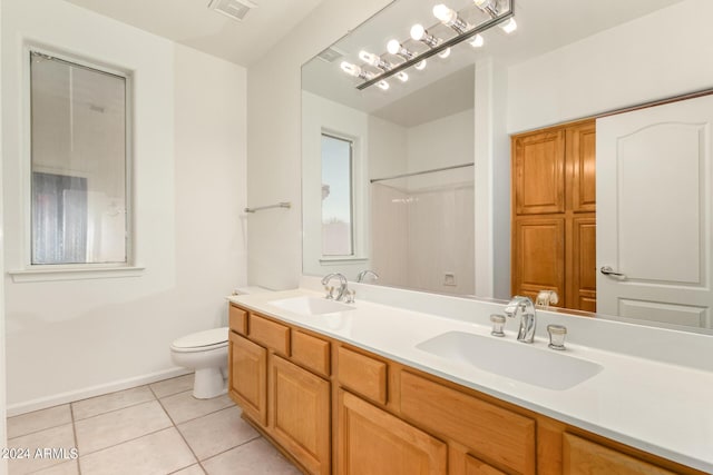 full bath with tile patterned flooring, visible vents, a sink, and toilet