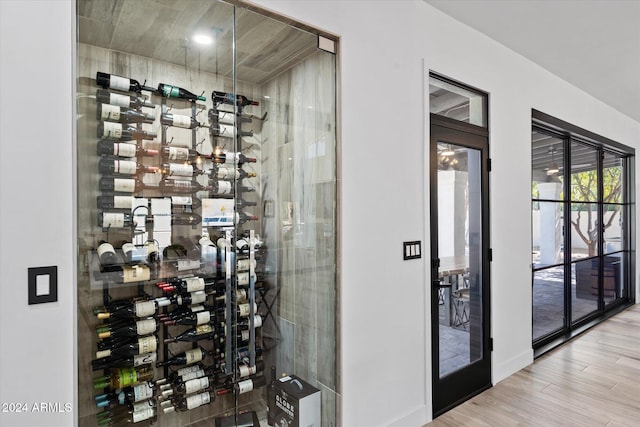 wine cellar featuring wood-type flooring