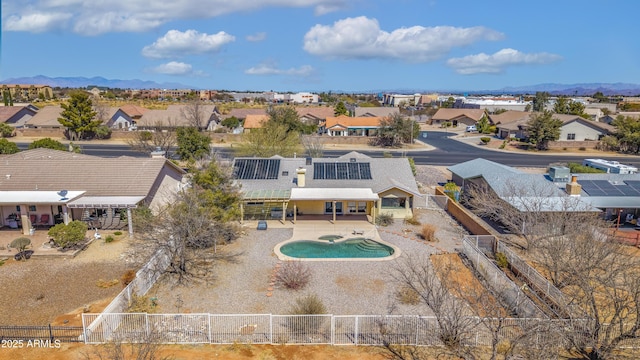 bird's eye view featuring a mountain view and a residential view