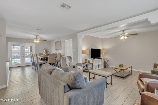 living room with ceiling fan