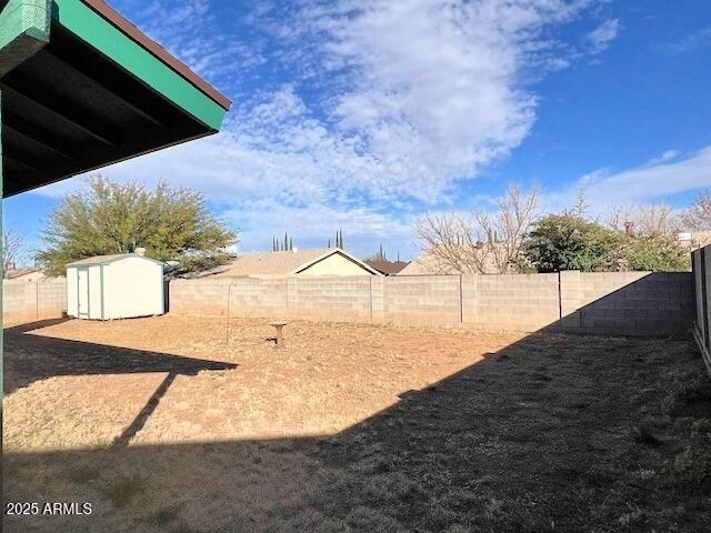 view of yard with a storage unit