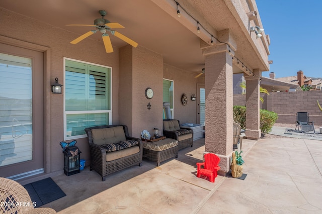 view of patio / terrace featuring ceiling fan and outdoor lounge area