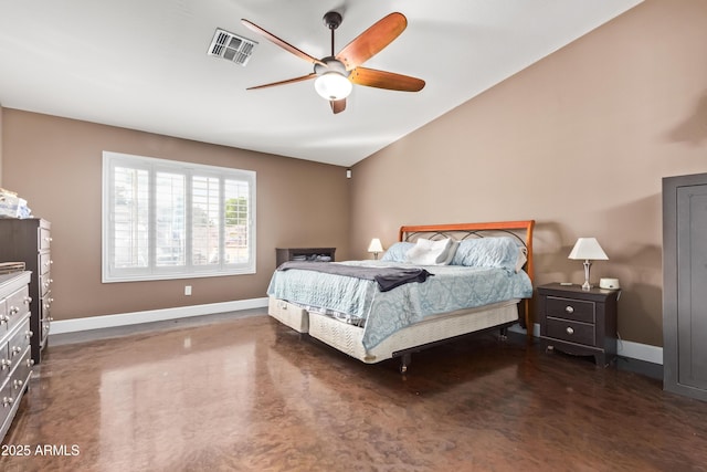 bedroom with vaulted ceiling and ceiling fan