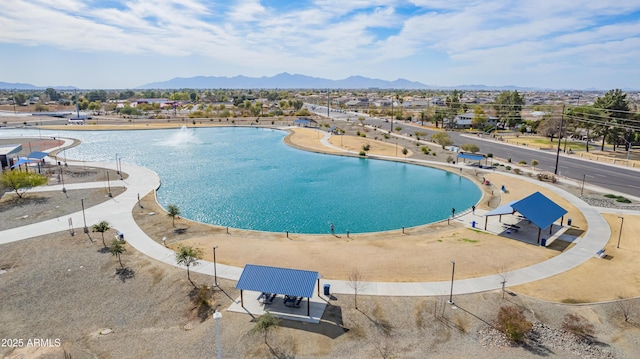 view of pool with a mountain view