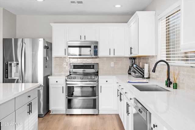 35360 N 93rd Way, Scottsdale, AZ 85262 - kitchen featuring appliances with stainless steel finishes, a sink, light countertops, white cabinetry, and recessed lighting