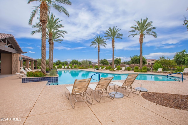 pool with a patio