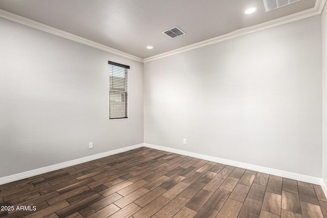 21972 N 97th Gln, Peoria, AZ 85383 - empty room with crown molding, baseboards, dark wood-style floors, and visible vents