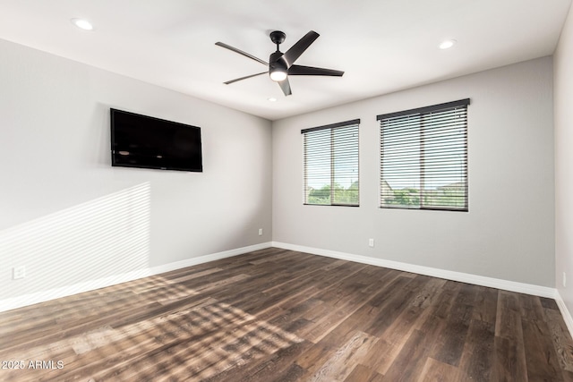 21972 N 97th Gln, Peoria, AZ 85383 - unfurnished room with baseboards, recessed lighting, dark wood finished floors, and ceiling fan