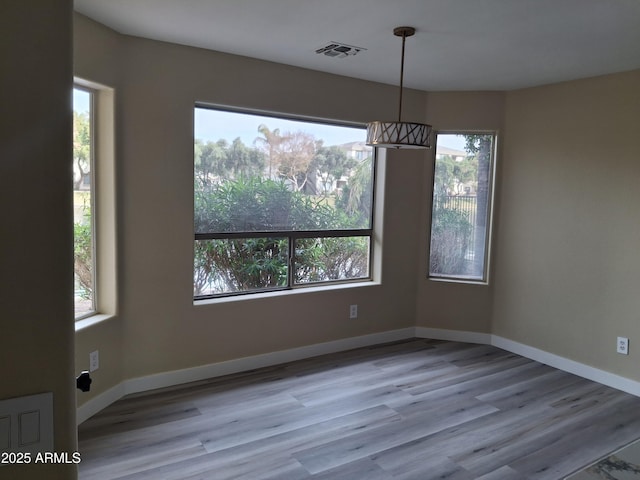 unfurnished dining area featuring light hardwood / wood-style flooring